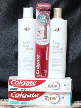 Dove Bond Strength Shampoo & Conditioner, Colgate Toothpaste / Toothbrush